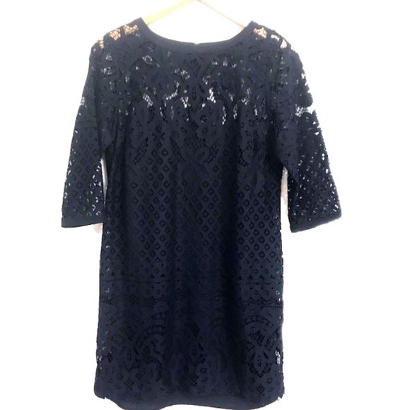 LOFT Navy Blue Longsleeve Lace Shift Dress Size 4 - Picture 2 of 6